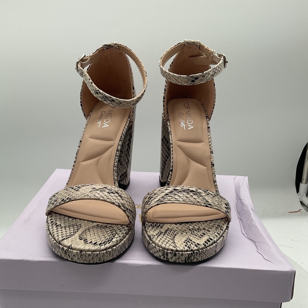 Top Moda Warren-1 Beige Snakeskin Platform Block Heel Sandals Womens Size 11